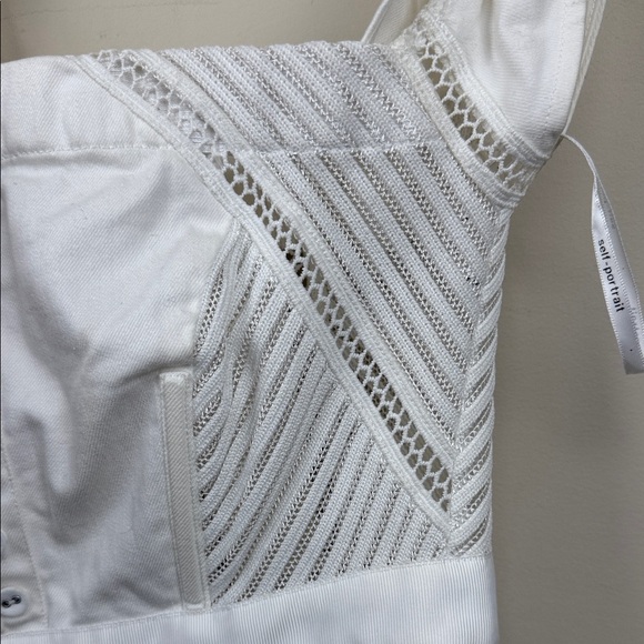 Self-Portrait White Floral Lace Blouse crochet off shoulder top with bows size 2 - Picture 9 of 9